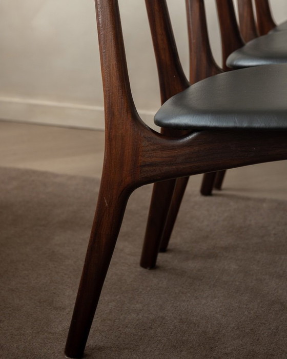 Image 1 of Vintage Dining Chairs by Louis van Teeffelen for AWA (Set of 6) | Reupholstered in Black Skai | Dutch Mid-Century | 1960s