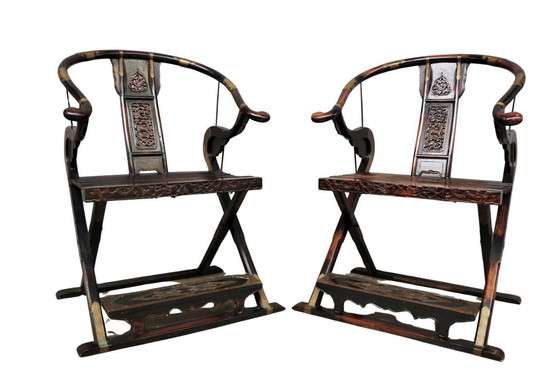 Image 1 of Ein Paar Klappthrone im Stil der Ming-Dynastie – Herstellung in den 1940er Jahren