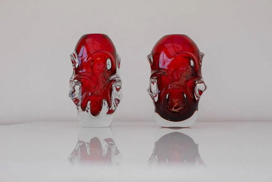 Image 1 of Red crystal vases by Augustsson for Åseda, set of 2