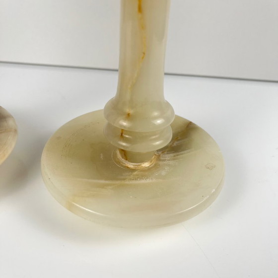Image 1 of Pair of alabaster candlesticks, 20th century