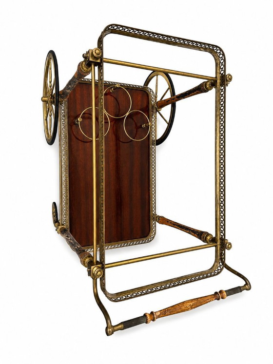 Image 1 of Carrello bar/carrello per bevande in ottone e legno, prodotto da Maison Jansen, Francia, anni '40.