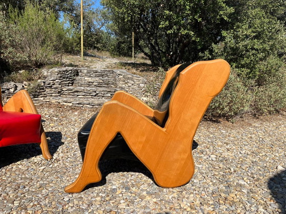 Coppia di Poltrone Vintage Design Postmoderno Him + Her Anni '70 '80 – Wood, Plastic (photo 14 of 15)