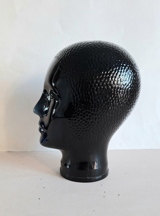 Image 1 of Zwart glazen design hoofd naar ontwerp van Piero Fornasetti 1970.