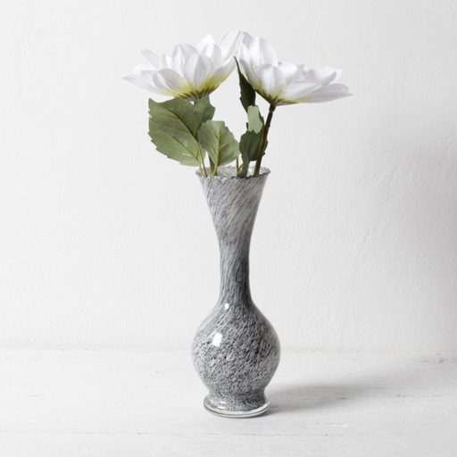 Vintage Small Bicolor White and Black Murano Glass Vase / Italy / 1970s