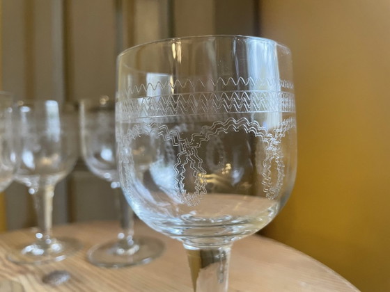 Image 1 of 6 X verres à vin du 19ème siècle gravés à la main Français