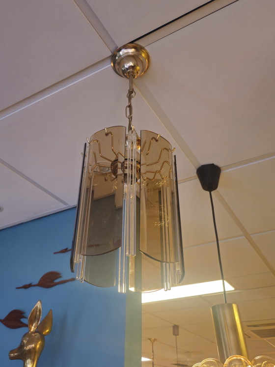 Lampada a Sospensione Vintage a Piastre Vetro Fumè Anni '70 – Lampade a sospensione, Brass, Glass (photo 3 of 14)