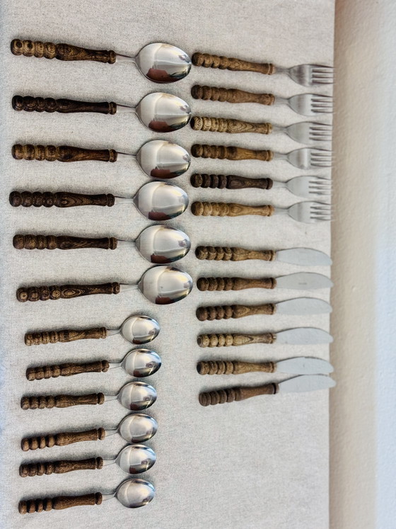 Vintage Wooden Handle Cutlery 70s – Cutlery Sets, rvs (photo 5 of 5)