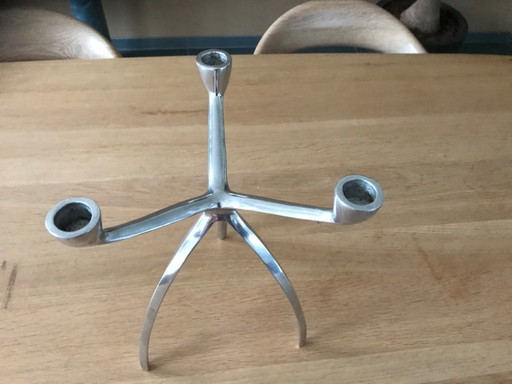 Tripod polished aluminum vintage candlesticks Space Aged period