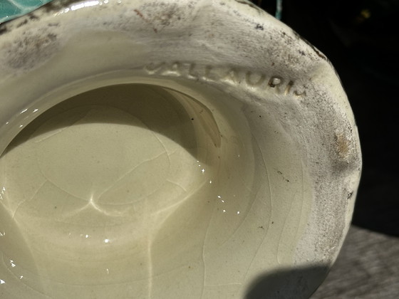 Image 1 of Trio di vasi Amphore Céramique Vallauris Turquoises/Noirs rehaussé d'Or H22cm