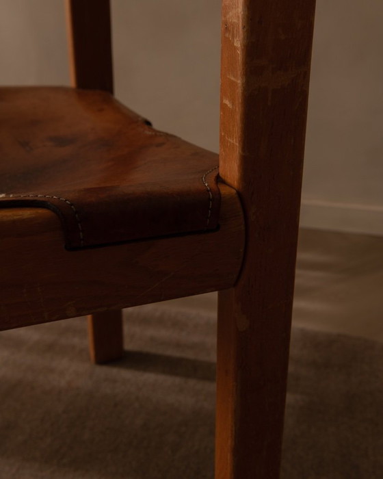 Image 1 of Sedia vintage Maison Regain in olmo e pelle color cognac, Francia anni '70