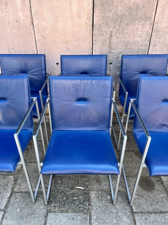 Image 1 of 8 sillas de comedor Arco Frame / Cuero azul / Burkhard Vogtherr