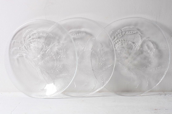Image 1 of Set of 3 Vintage Kosta Boda Glass Dinner Plates / Marina Crab Design Sweden / 1970s