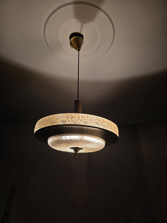 Suspension Herda originale années 60/70, verre bullé, 3x E27, Autre, Doré (photo 3 sur 5)