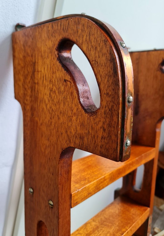 Image 1 of Antieke kajuit trap jachtboot trap ladder hout met koper