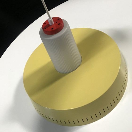 Image 1 of Hanging lamp - Opaline & Perforated Metal - Jo Hammerborg - Fog & Mørup - 1960