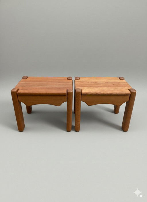 Paire de chevets en orme massif – style Regain / Chapo, années 70