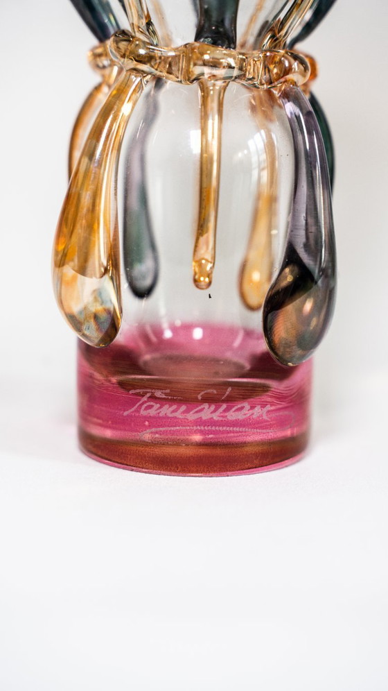 Image 1 of Ion Tamaian mouth-blown glass vase, signed