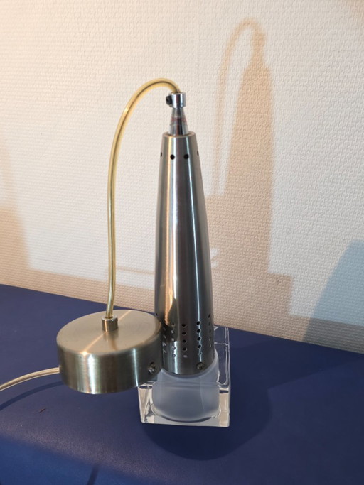 Lampada a sospensione vintage cromata con vetro