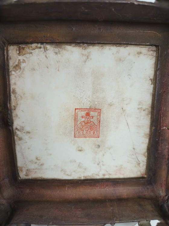 Image 1 of Black Porcelain Obelisk with Bronze Ornaments – 20th Century