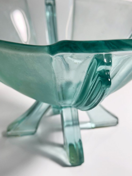 Image 1 of Coupe sur pied Art Déco vintage, Stölzle, verre turquoise, vert d'eau et aigue-marine, années 1930, Autriche