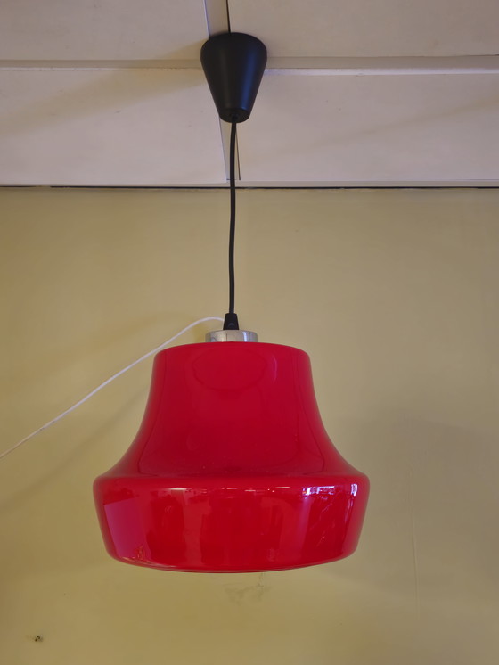 Image 1 of Glass Vintage Opaline Glass Pendant Lamp Ceiling Lamp Red