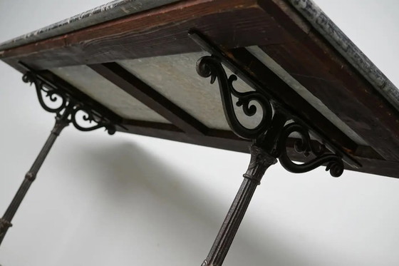 Image 1 of Franse marmeren en gietijzeren console- of bijzettafel, 19e eeuw