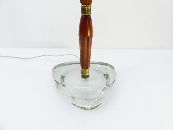 Scandinavian table lamp in aqua glass, wood and brass – attributed to Nybro Armaturfabrik, Sweden, 1960s (photo 6 of 8)