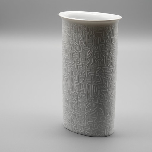 Rare Cuno Fischer HUTSCHENREUTHER Bisque Porcelain Vase Keith Haring Art Relief