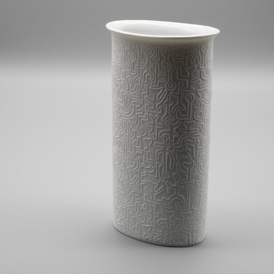Image 1 of Rare Cuno Fischer HUTSCHENREUTHER Bisque Porcelain Vase Keith Haring Art Relief