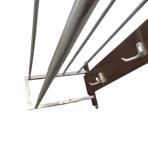 Image 1 of Vintage chromen en houten wandkapstok, jaren 70