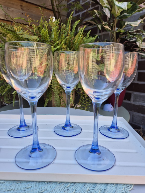 Vintage Luminarc Azur Wine Glasses, Set of 7 – Original Box – Made in France (blue stem) – Glass & Decanter (photo 12 of 12)