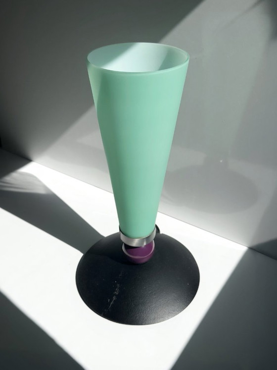 Image 1 of Vintage Postmodern Table Lamp Mint Green Glass Memphis Milano Lamp Casablanca Cocktail Style 80s 90s