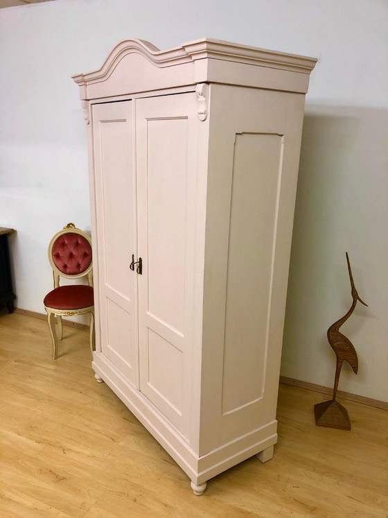 Image 1 of Country-style wardrobe, Art Nouveau wardrobe, softwood wardrobe circa 1900 in delicate pink / shabby chic.
