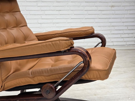 1970s, Norwegian design, adjustable armchair, leather, bentwood. (photo 24 of 25)
