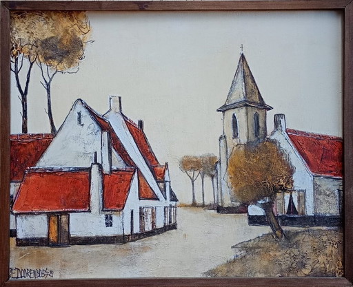 Sunny Little Painting Eddy Doorenbos: West Flemish Village – schilderijen tekeningen, Canvas