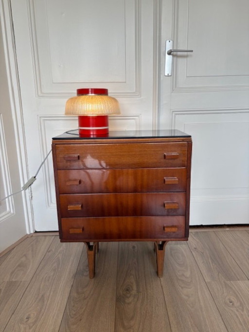 Vintage mid - Century chest of drawers (Mezulínak) + Napako table lamp