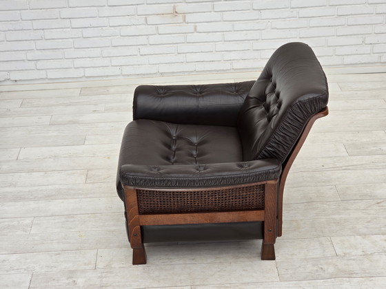 Image 1 of 1970er Jahre Skandinavischer Sessel, Braunes Möbelleder, Teakholzbeine