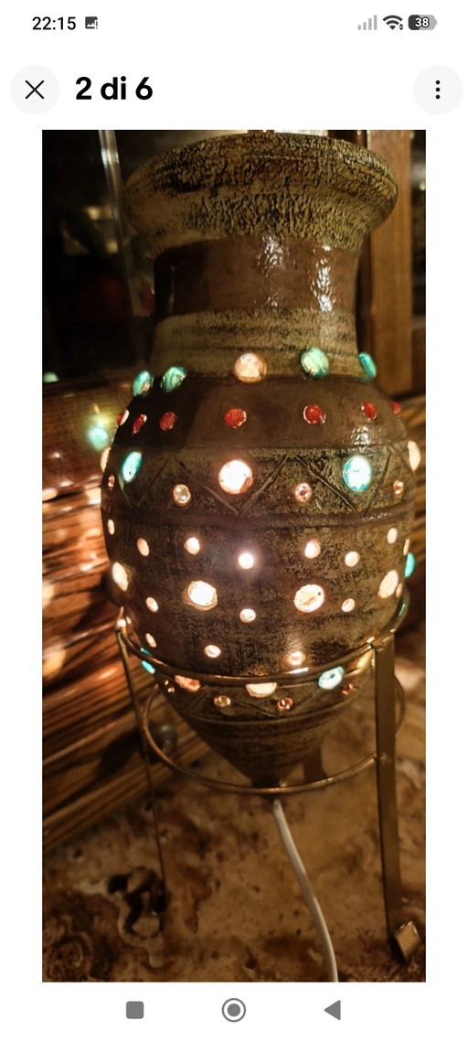 Ancient and evocative oriental terracotta lamp, total height 37 cm – tafellampen, Ceramic, Glass (photo 2 of 7)