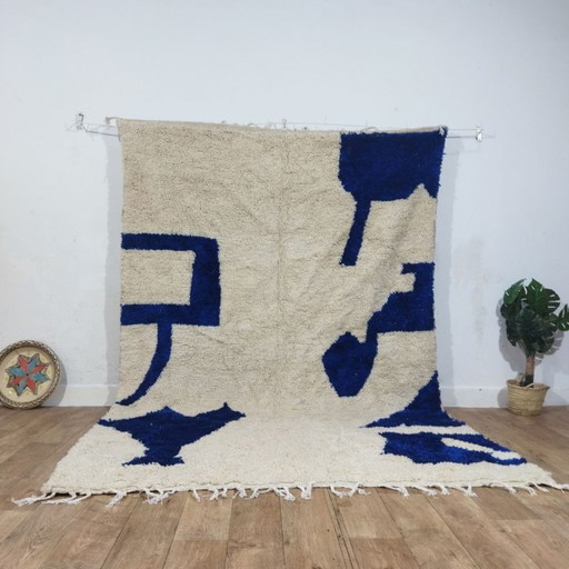Abstrakter blauer marokkanischer Teppich – Abstrakter blauer Berberteppich | 300 × 200 cm