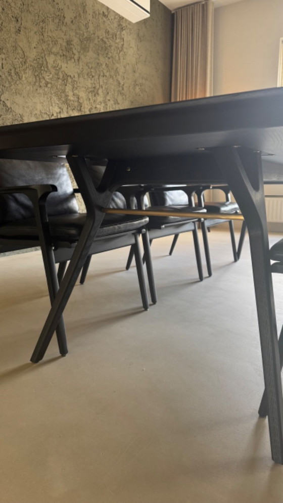 Image 1 of Stellar Works Ren dining table + 6 chairs – black oak / leather