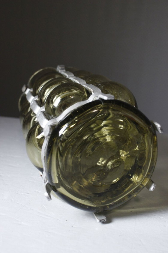 Vintage Brutalist Lamp Double Lighting Blown Glass in Cage 20th Century Design – Table lamps (photo 10 of 11)