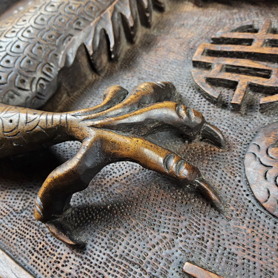 Image 1 of Antique 19th Century Chinese Writing Desk Mythological Dragon Wood Carving / Bohemian / Asian / Oriental (Huanghuali Wood)