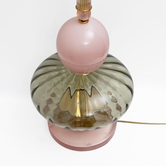 Pair of Geometric Murano Glass Table Lamps in Pink and Green, Sottsass Style (photo 9 of 9)