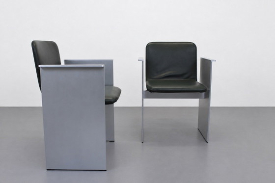 Set of 2 Flutz Cassina Chairs Michael Anastassiades Steel, Leather, Dining chairs, Green (photo 2 of 13)