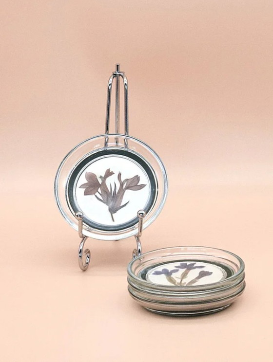 Image 1 of Sottobicchieri in vetro vintage con veri fiori secchi - Set da 4