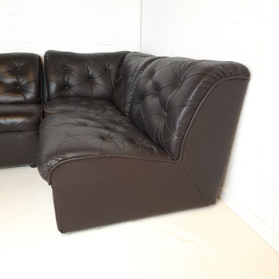 Image 1 of Canapé d'angle modulable vintage 7 pièces en cuir noir/marron