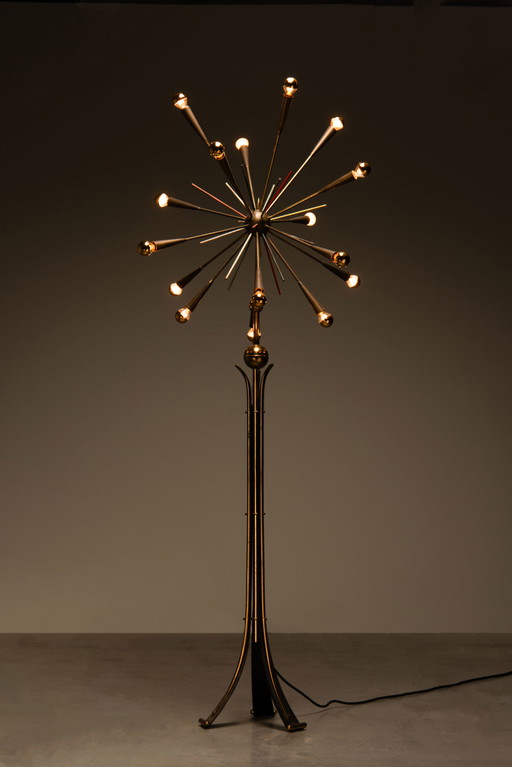 Zeldzame messing SPUTNIK vloerlamp uit 1950