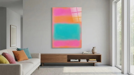 Image 1 of Opera d'arte contemporanea esclusiva – Dipinto a campi di colore neon su vetro acrilico da 5 mm, 80 × 120 cm