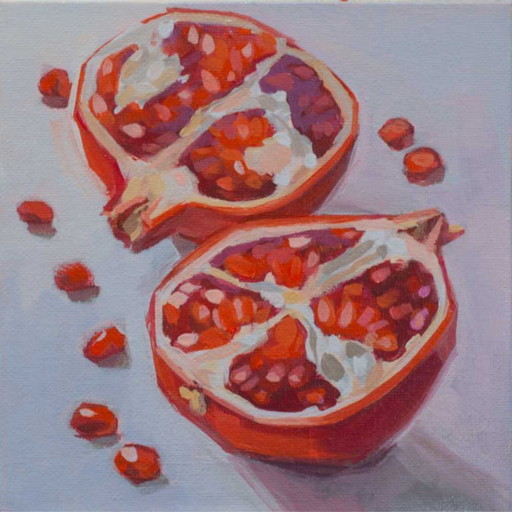 Pomegranate, Contemporary Impressionism in Miniature, 15x15; Sandra Kolondam
