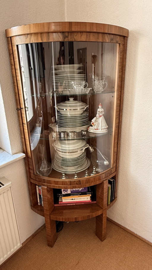 Art Deco Hoekvitrine met gebogen glazen deur – ca. 1930